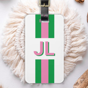 Pink Red Preppy Personalised Initial Luggage Tag