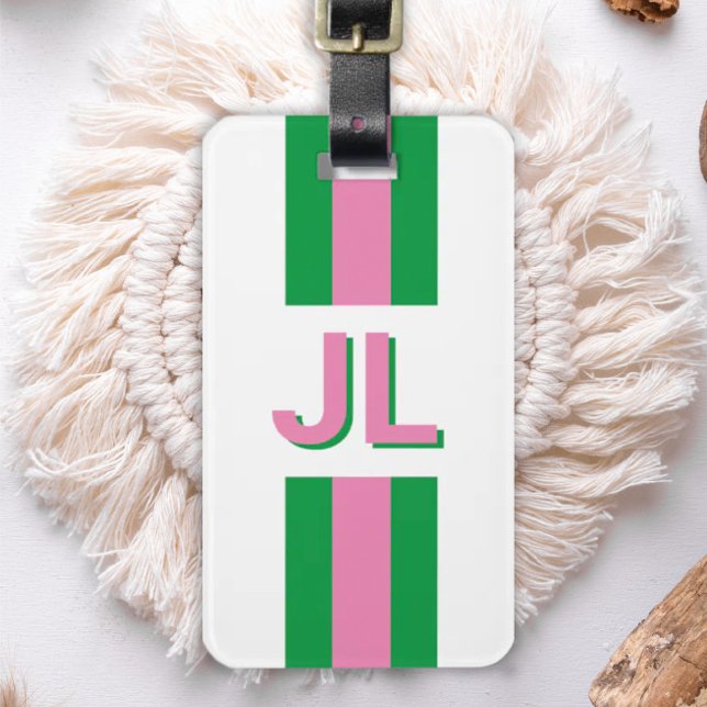 Pink Red Preppy Personalised Initial Luggage Tag (Creator Uploaded)