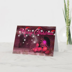 Pink Red & Purple Decorative Balls Merry Christmas Holiday Card