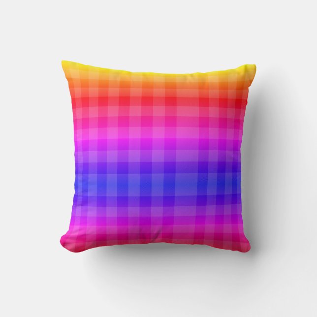 pink, red, purple, orange, and yellow plaid cushion (Front)