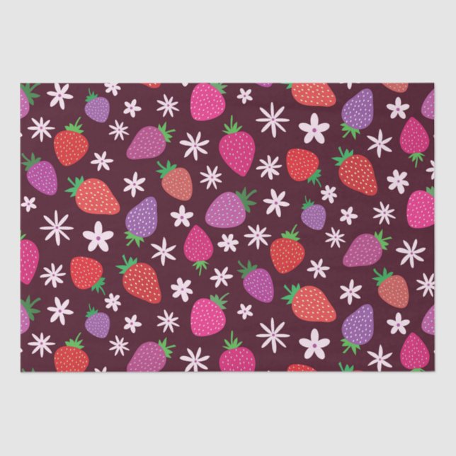 Pink Red Purple Strawberry Floral Pattern  Tissue Paper (Front)