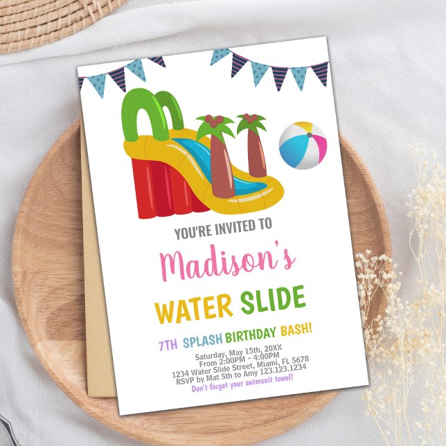 Pink Red Purple Water Slide Invitations (Pink Red Purple Water Slide Invitations)