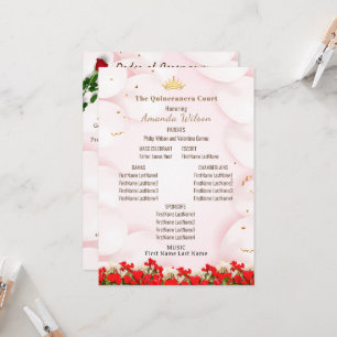 Pink Red Quinceanera Celebration Editable Program Invitation