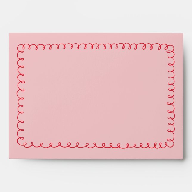 Pink-Red Quirky Doodle Frame Pre-Addressed Wedding Envelope (Front)