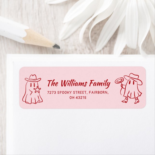 Pink Red Quirky Hand Drawn Cowboy Ghost Halloween  (Insitu)