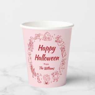 Pink Red Quirky Hand Drawn Doodles Halloween Paper Cups