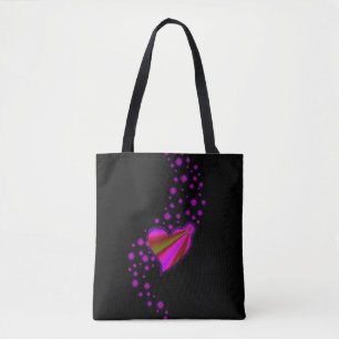 Pink Red Rainbow Heart with Stars on black Tote Bag