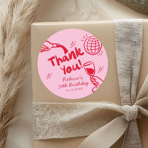 Pink Red Retro 30birthday Thank You Stickers