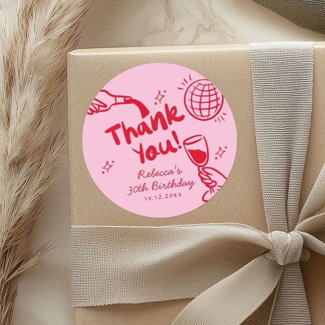 Pink Red Retro 30birthday Thank You Stickers (Creator Uploaded)