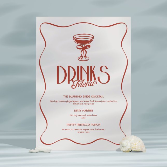 Pink Red Retro Bachelorette Drinks Menu 2-Side Table Number (Creator Uploaded)