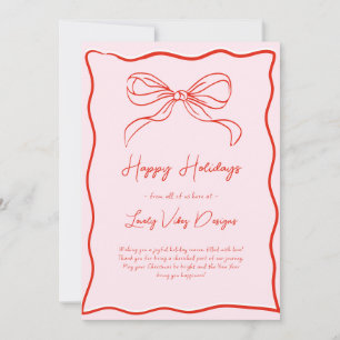Pink & Red Retro Bow Business French Christmas Holiday Card