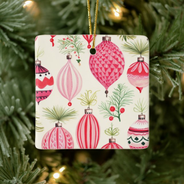 Pink Red Retro Christmas Ornament (Tree)