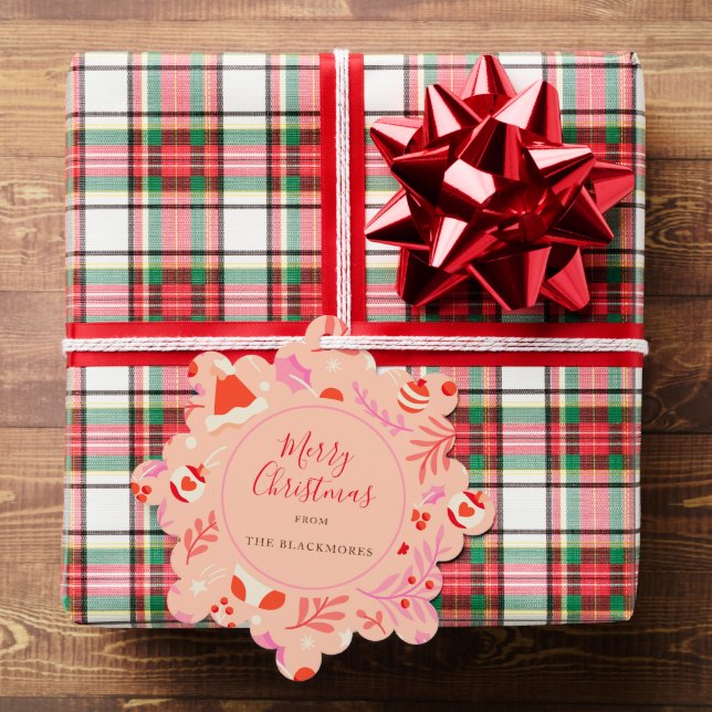 Pink Red Retro Christmas  Tree Decoration Card (Insitu (Gift))