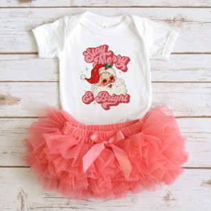 Pink Red Retro Groovy Santa Stay Merry and Bright  Baby Bodysuit