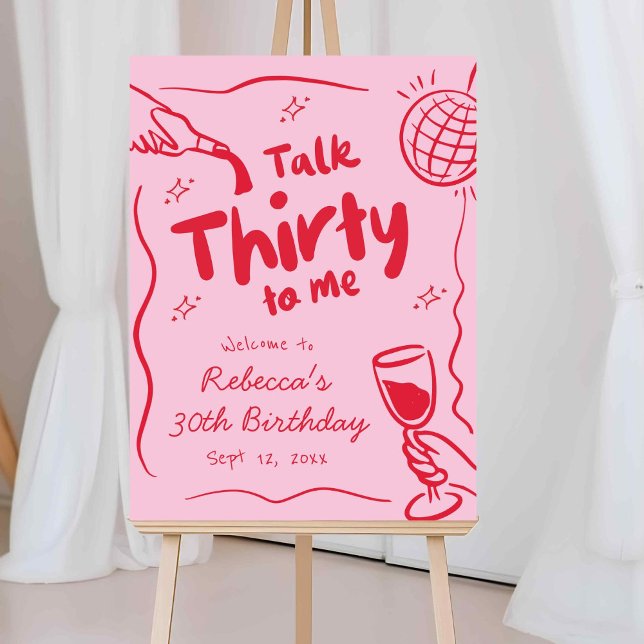 Pink Red Retro Illustrated 30birthday Welcome Sign (Creator Uploaded)