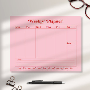 Pink, red, retro style weekly planner Notepad