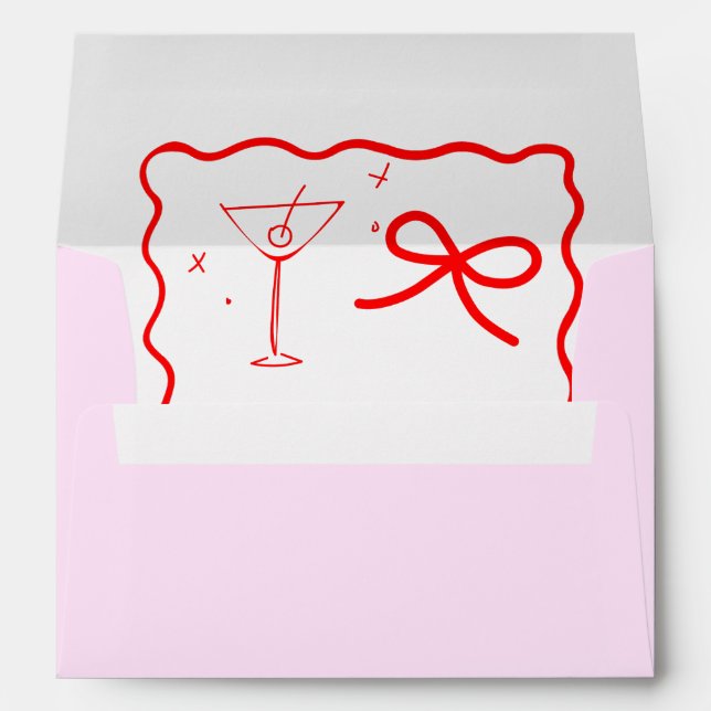 Pink Red Retro Wavy 5x7 Envelope Matching Martini (Back (Bottom))