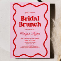 Pink Red Retro Wavy Border Bridal Shower Brunch