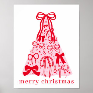 Pink Red Ribbon Bow Merry Christmas Poster