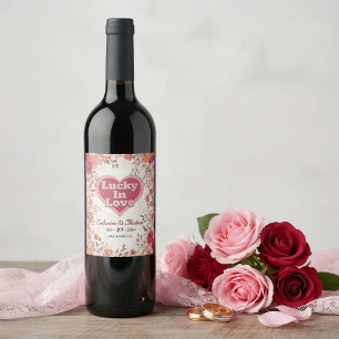 Pink & Red Romantic Rose Spring Floral Wedding Wine Label