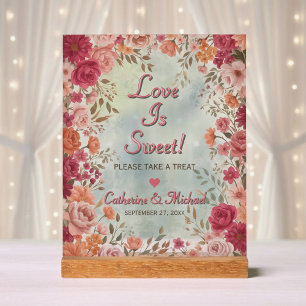 Pink & Red Romantic Spring Wedding Favors Acrylic Sign