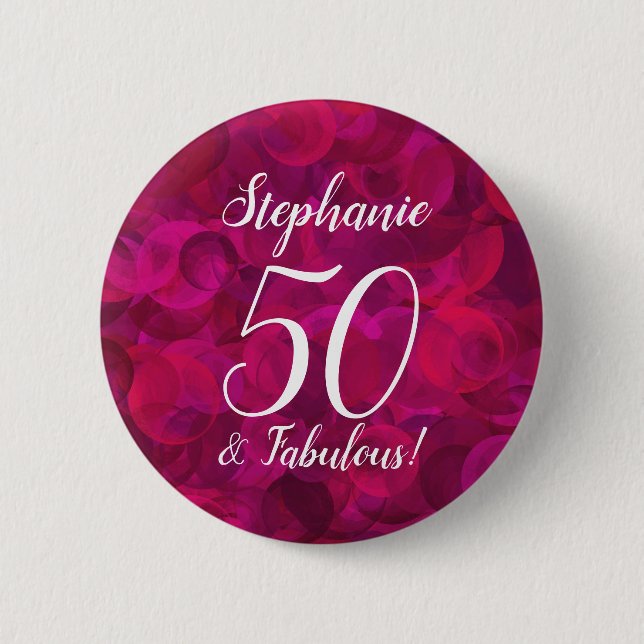 Pink Red Rose 50 and Fabulous Birthday Party 6 Cm Round Badge (Front)
