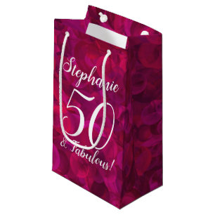 Pink Red Rose 50 and Fabulous Birthday Party Small Gift Bag