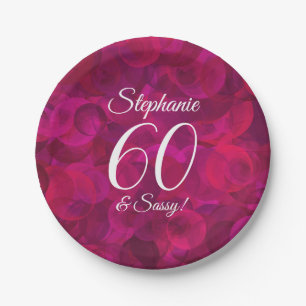 Pink Red Rose 60 and Sassy Birthday Party Paper Plate
