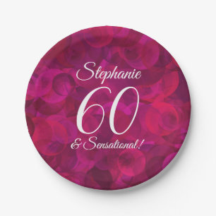 Pink Red Rose 60 and Sensational Birthday Party Paper Plate