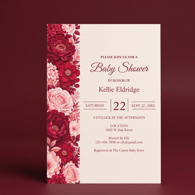 Pink Red Rose Baby Shower Invitation (Creator Uploaded)
