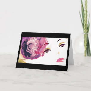 Pink Red Rose Diamond Girl, Greeting Card