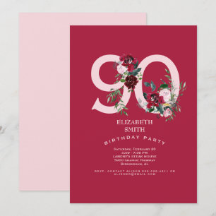 Pink & Red Rose Elegant 90th Birthday Party  Invitation