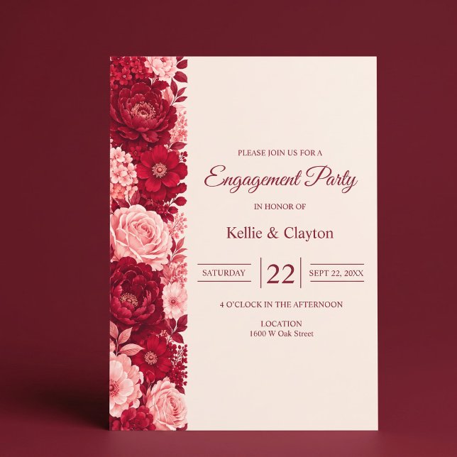 Pink Red Rose Engagement Party Invitation (Creator Uploaded)