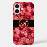PINK RED ROSE FIELD ,RED RUBY GEMSTONE MONOGRAM