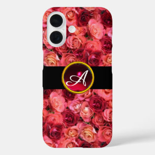 PINK RED ROSE FIELD ,RED RUBY GEMSTONE MONOGRAM iPhone 16 CASE