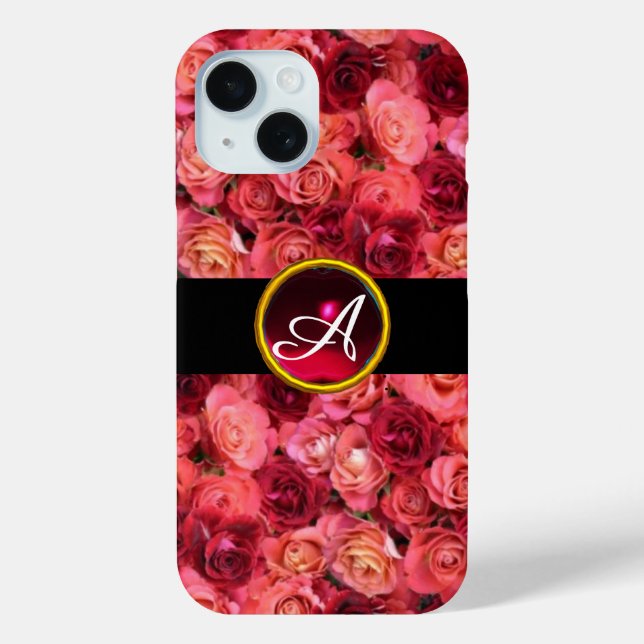PINK RED ROSE FIELD ,RED RUBY GEMSTONE MONOGRAM Case-Mate iPhone CASE (Back)