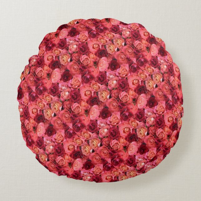 PINK RED ROSE FIELD ROUND CUSHION (Front)