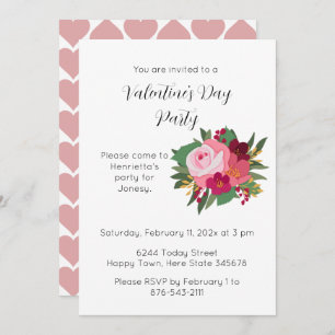 Pink Red Rose Valentine's Day Party Invitation