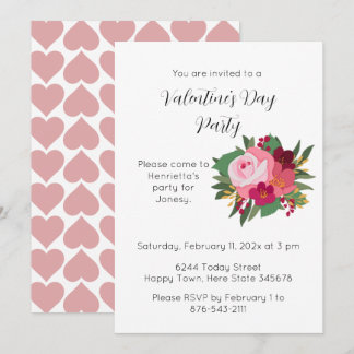 Pink Red Rose Valentine's Day Party Invitation