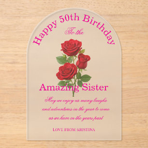 Pink Red Roses Amazing Sister Acrylic Birthday Invitations