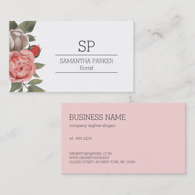 Pink & Red Roses Business Card (Front/Back)
