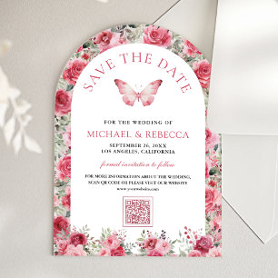 Pink Red Roses Butterfly Wedding Save the Date Acrylic Invitations