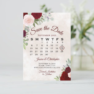 Pink & Red Roses Elegant Boho Wedding Calendar Save The Date