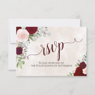 Pink & Red Roses Elegant Calligraphy Wedding RSVP Card