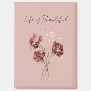 Pink Red Roses Floral Magnet