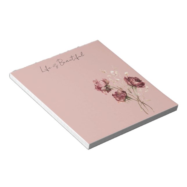 Pink Red Roses Floral Notepad (Angled)