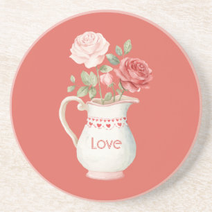 Pink Red Roses Floral Vase Coaster