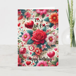 Pink Red Roses For a Special Friend  Birthday Card