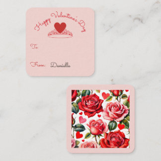 Pink & Red Roses Heart Crown Classroom Valentine Enclosure Card