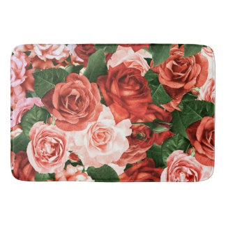 Pink Red Roses Random Arrangements Floral Pattern  Bath Mat
